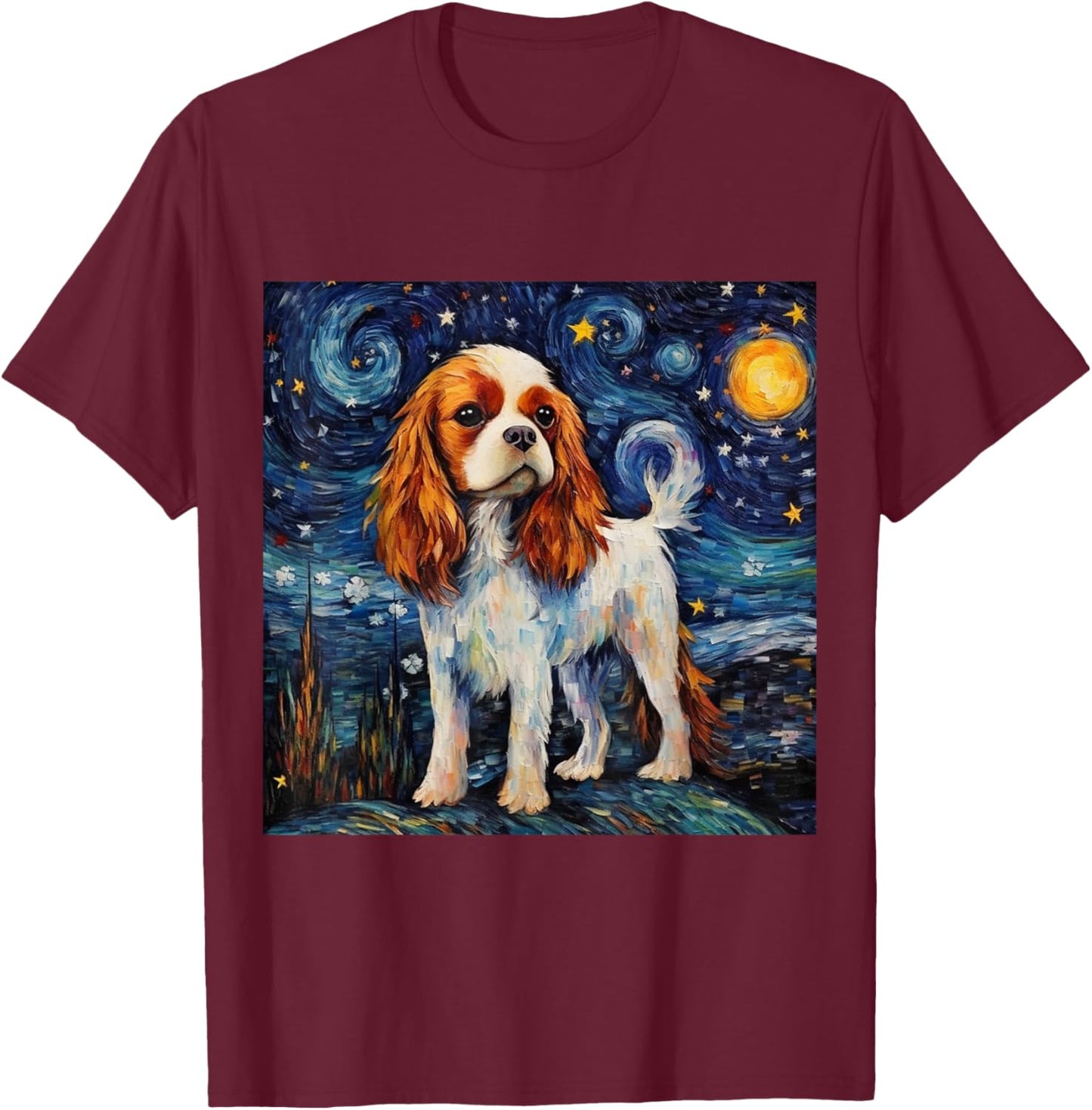 Cavalier King Charles Spaniel Starry Night T-Shirt - T-Shirt | Maroon