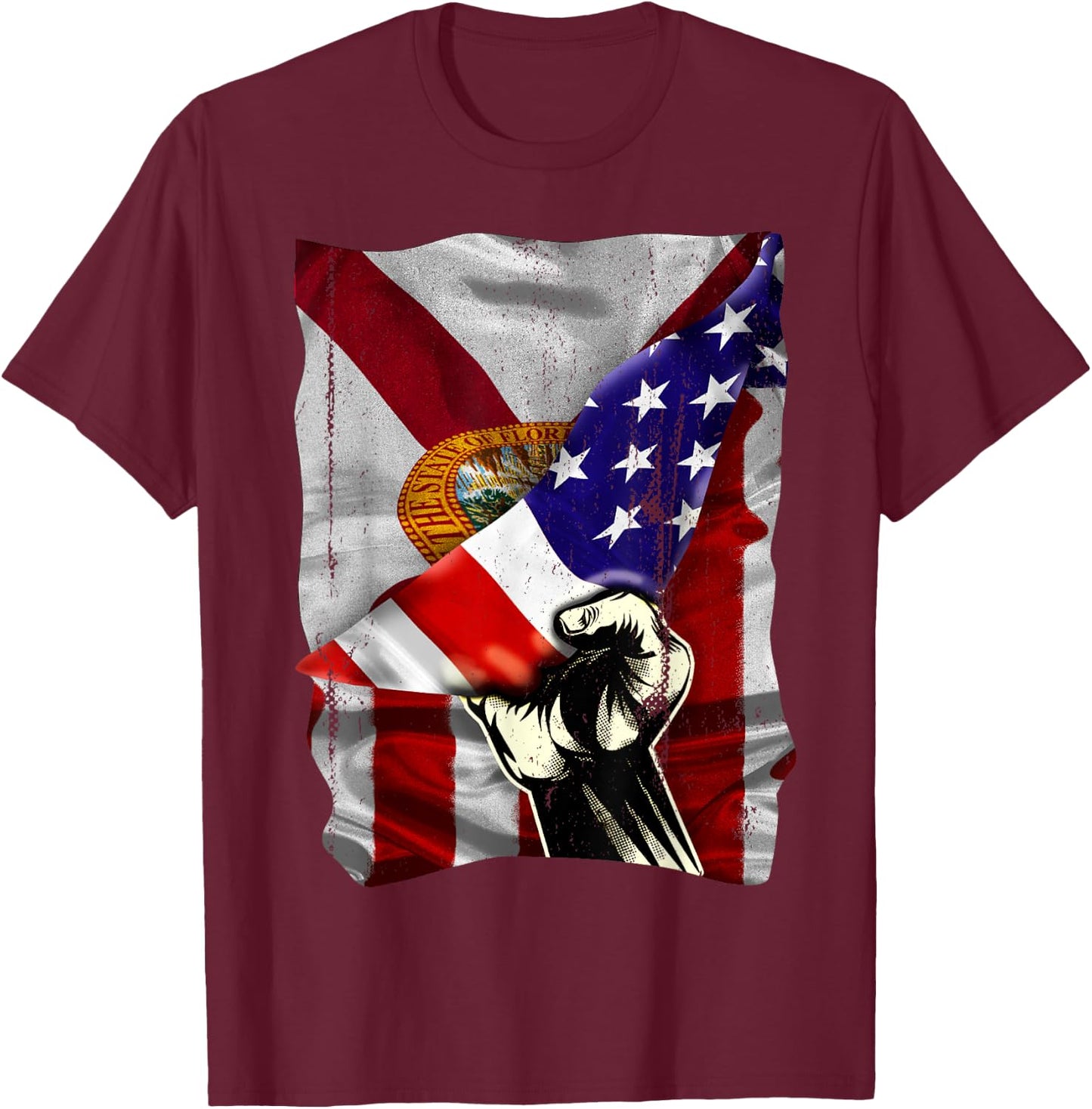 Florida State Flag Distressed US American Patriotic FL Women Kids Men T-Shirt - T-Shirt | Maroon