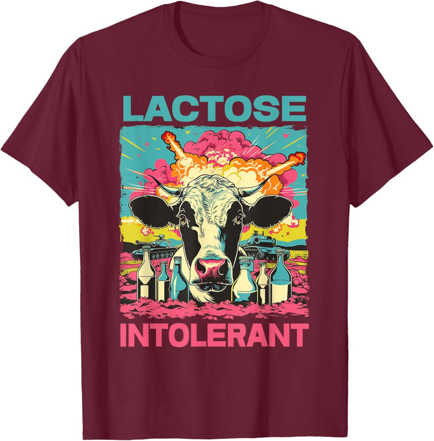 Funny Lactose Intolerant , Small, Black T-Shirt - T-Shirt | Maroon