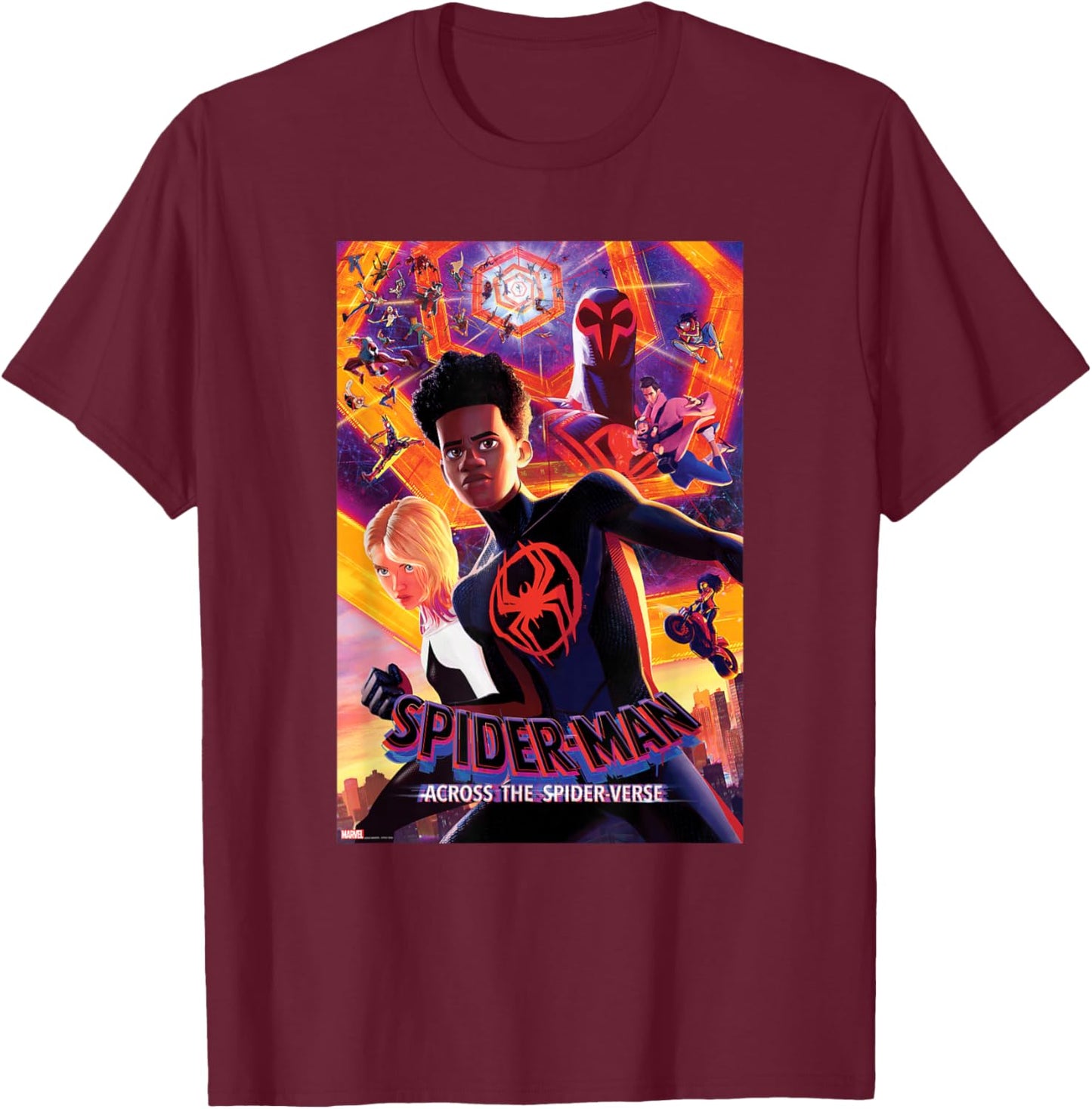Marvel Spider-Man: Across The Spider-Verse Infinite Spiders T-Shirt - T-Shirt | Maroon