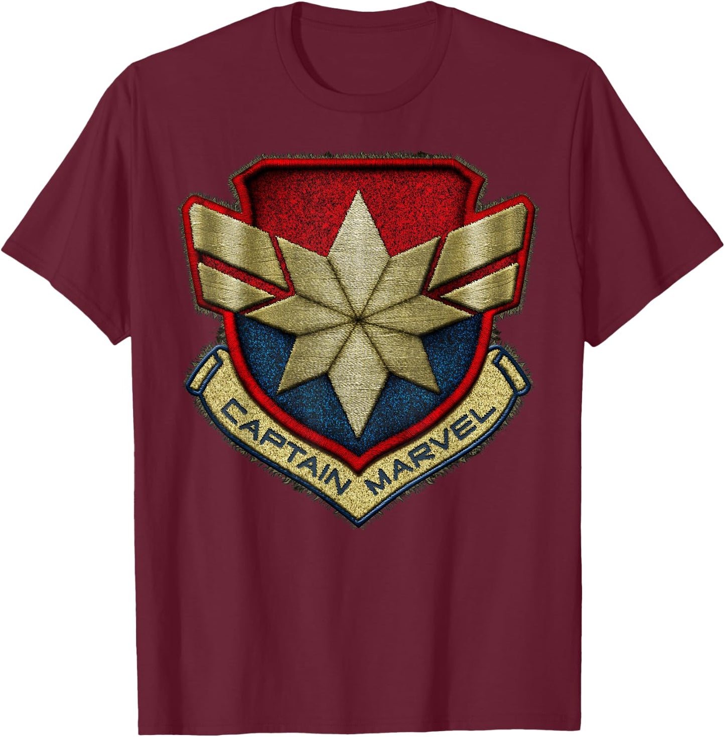 Marvel Captain Marvel Stitch Badge Logo T-Shirt - T-Shirt | Maroon