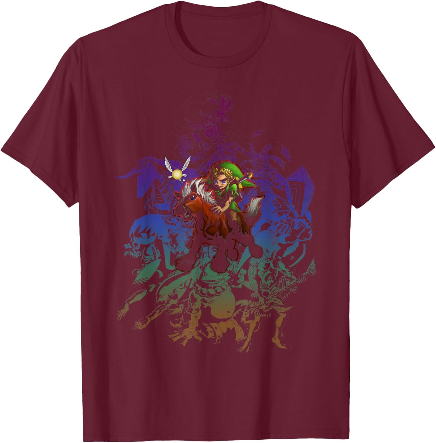 The Legend of Zelda Link Navi Horse Collage T-Shirt - T-Shirt | Maroon