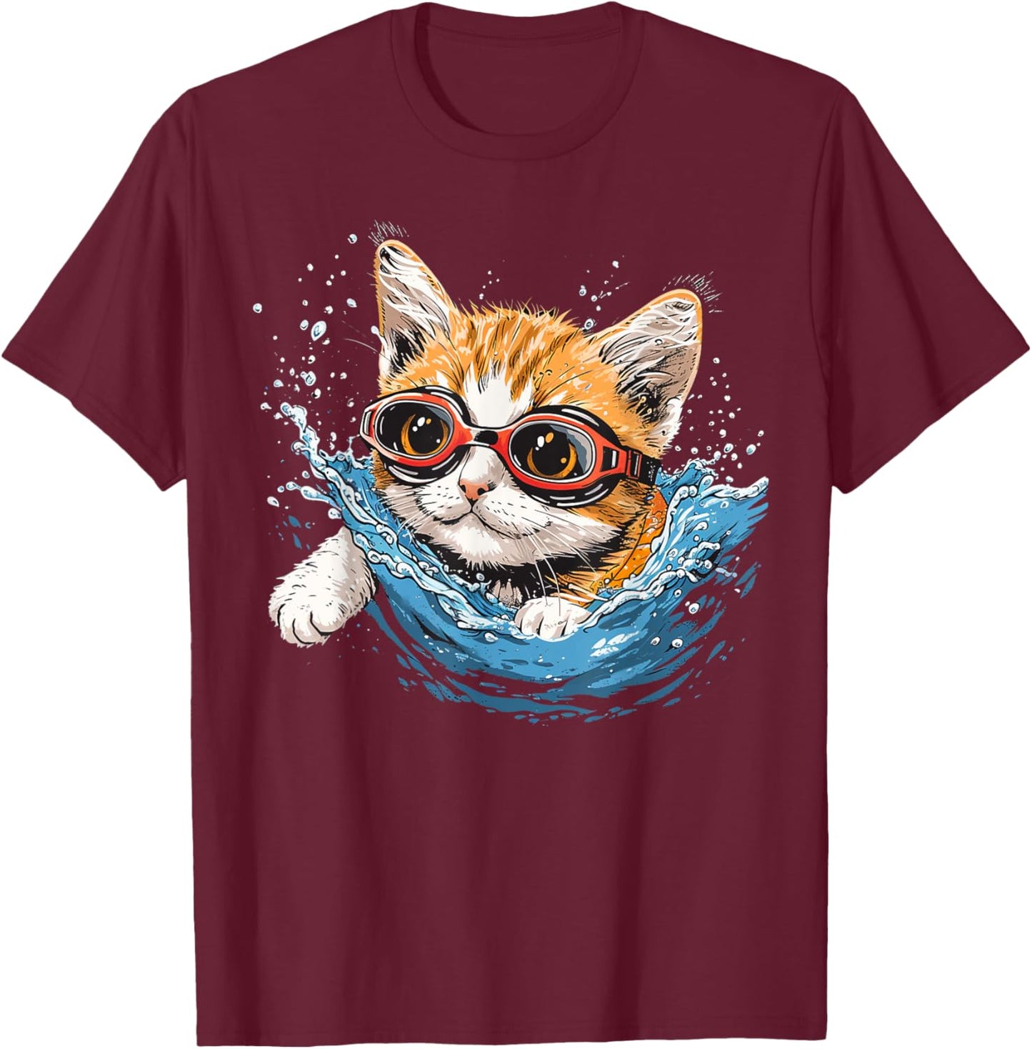 Swimmer Cat on Swimming Men Women Kids T-Shirt - T-Shirt | Maroon