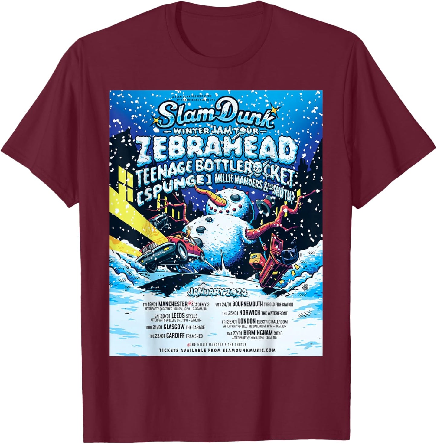 Official Zebrahead Winter Jam 2024 T-Shirt - T-Shirt | Maroon