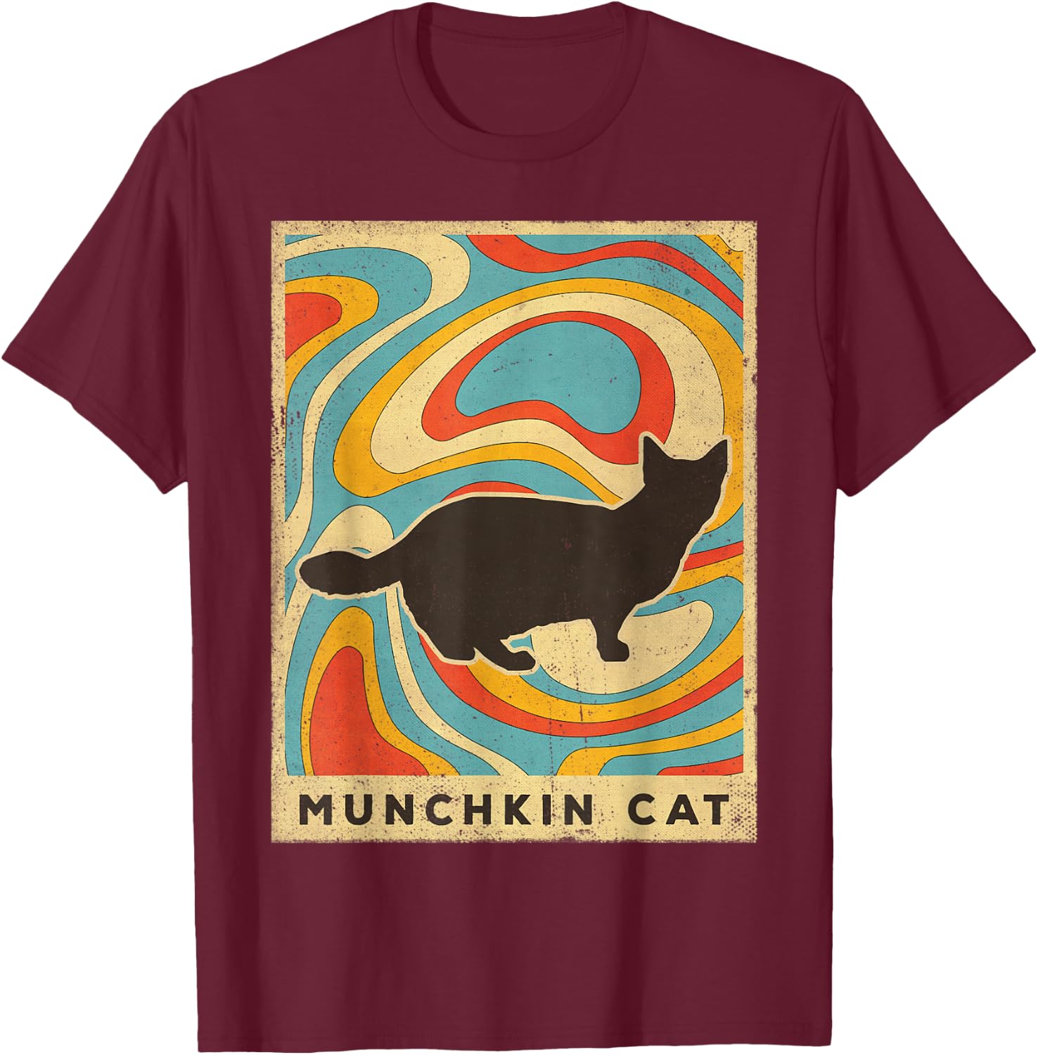 Vintage Munchkin Cat Lover Animal Retro Style T-Shirt - T-Shirt | Maroon
