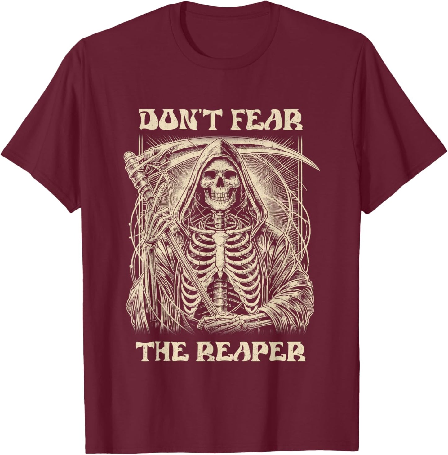 Vintage Retro Dont Fear The Reaper Halloween Graphic T-Shirt - T-Shirt | Maroon