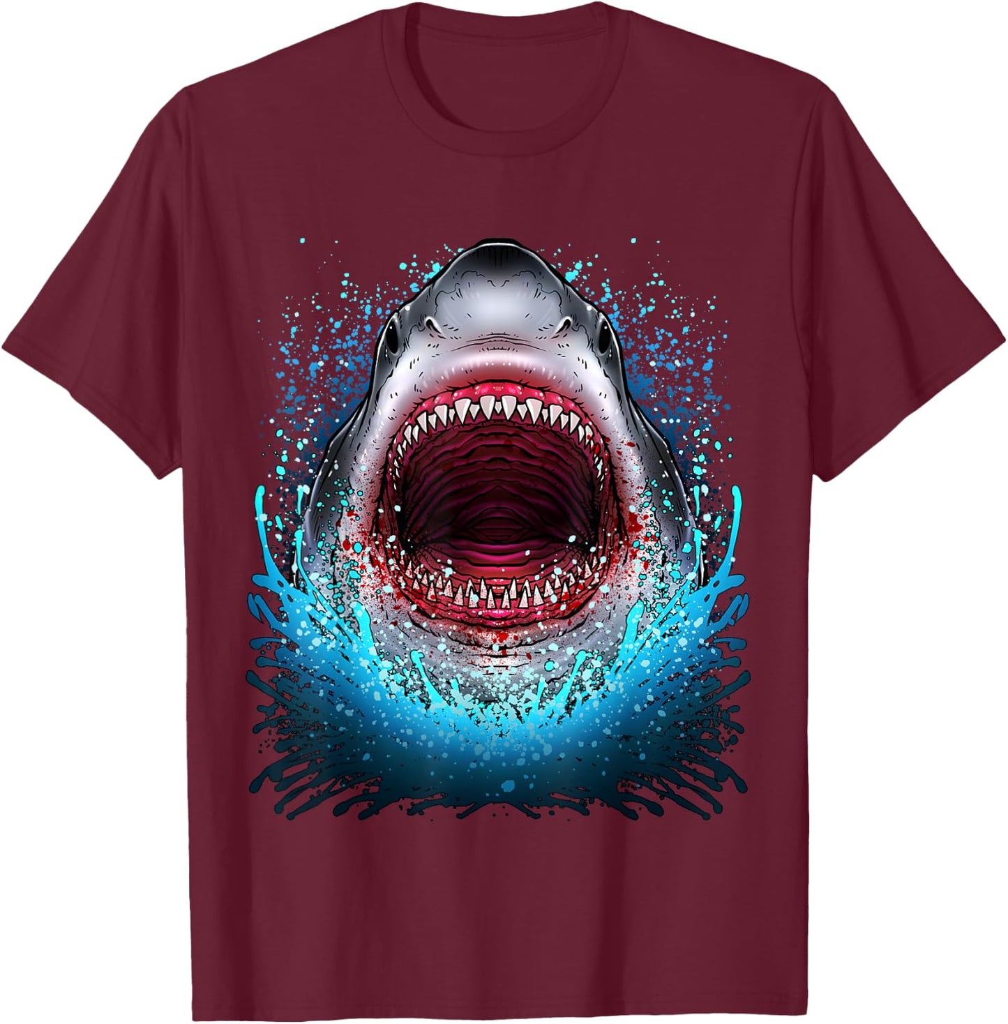 Great White Shark Open Mouth Teeth Beach Ocean Animal T-Shirt - T-Shirt | Maroon