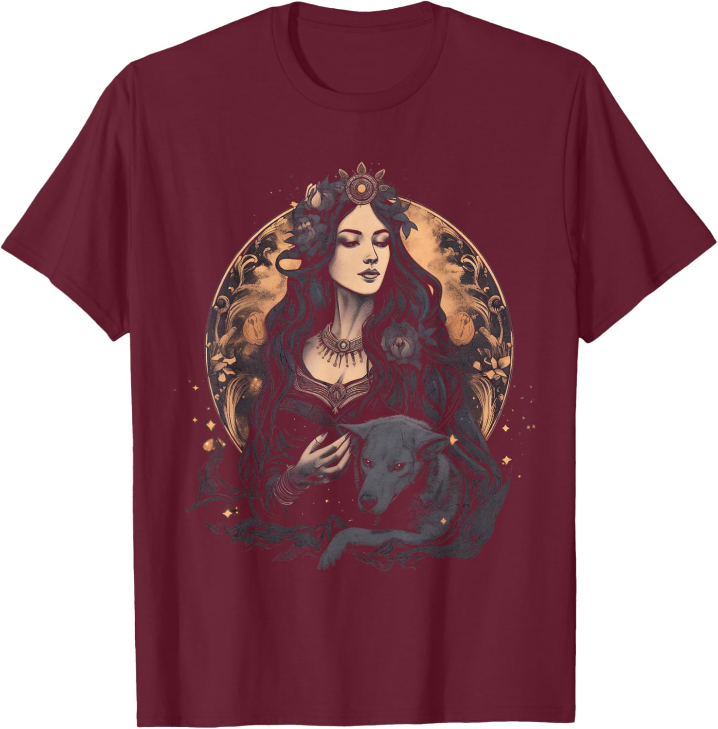 Majestic Image of Hecate, Wiccan Deity T-Shirt - T-Shirt | Maroon