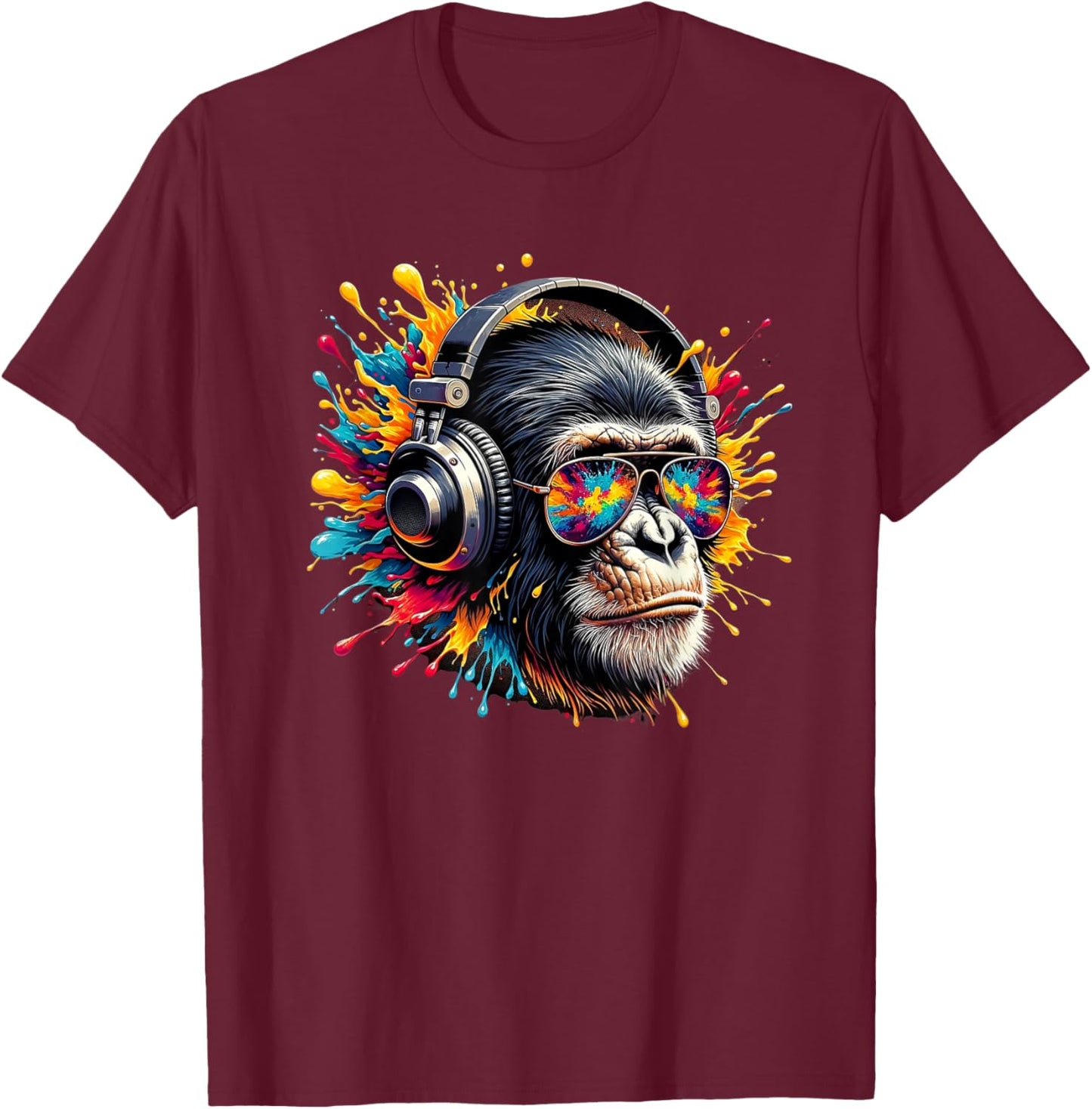 DJ Monkey Affen mit Sonnenbrille T-Shirt - T-Shirt | Maroon