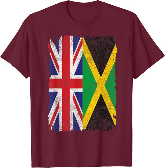 Half Britain And Jamaican British UK Jamaica Flag Men Women T-Shirt - T-Shirt | Maroon