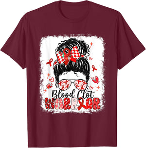 Warrior Messy Bun Red Ribbon Blood Clot Awareness T-Shirt - T-Shirt | Maroon