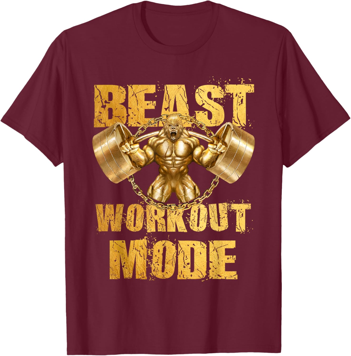 Gorilla Beast Workout Mode Gold Lifting Weights Gym - Gift T-Shirt - T-Shirt | Maroon