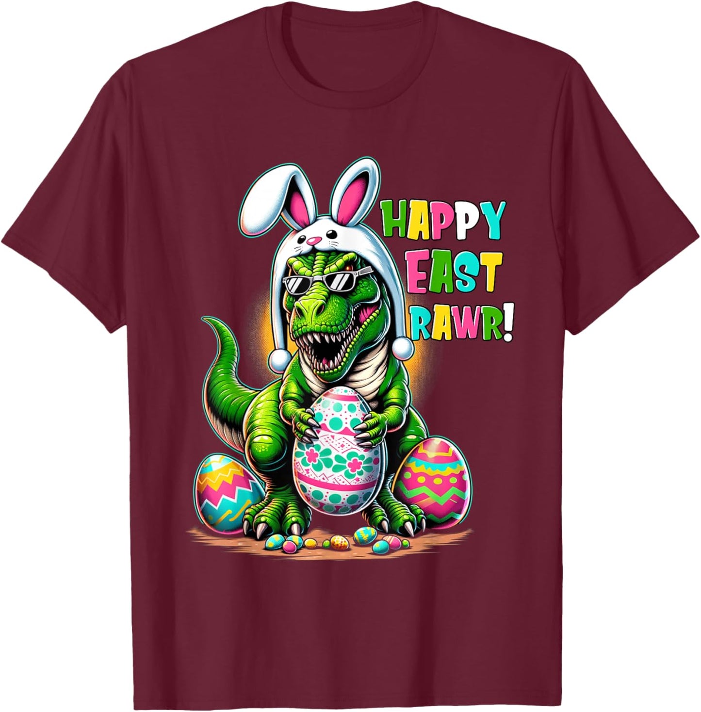 Happy Eastrawr Easter Day T Rex Dinosaur Dino Boys Kids Girl T-Shirt - T-Shirt | Maroon