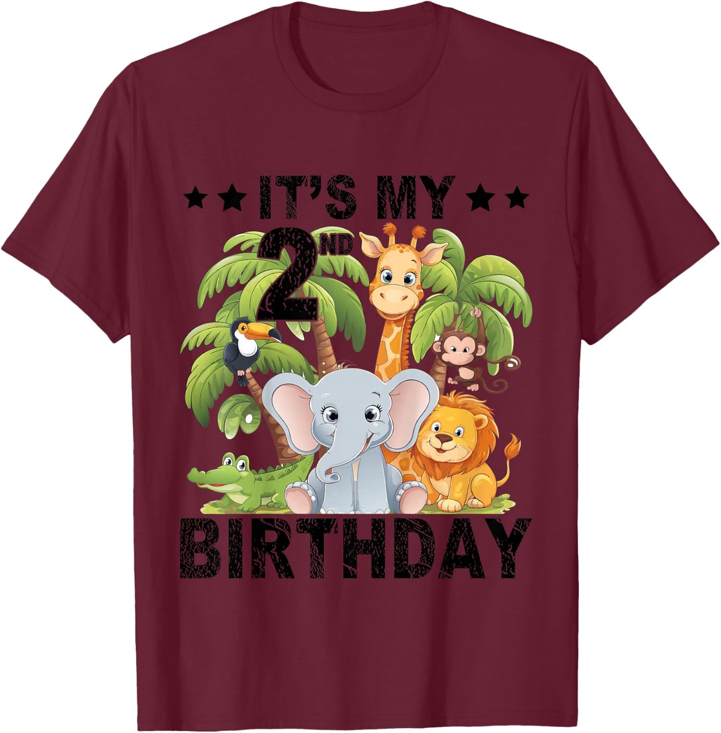 Kids It's My 2nd Birthday Zoo Safari Jungle Animals Theme Funny T-Shirt - T-Shirt | Maroon