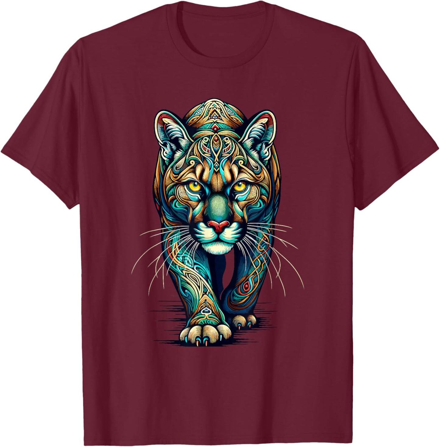 Mandala Art Cougars Cougar Mountain Lion Puma T-Shirt - T-Shirt | Maroon