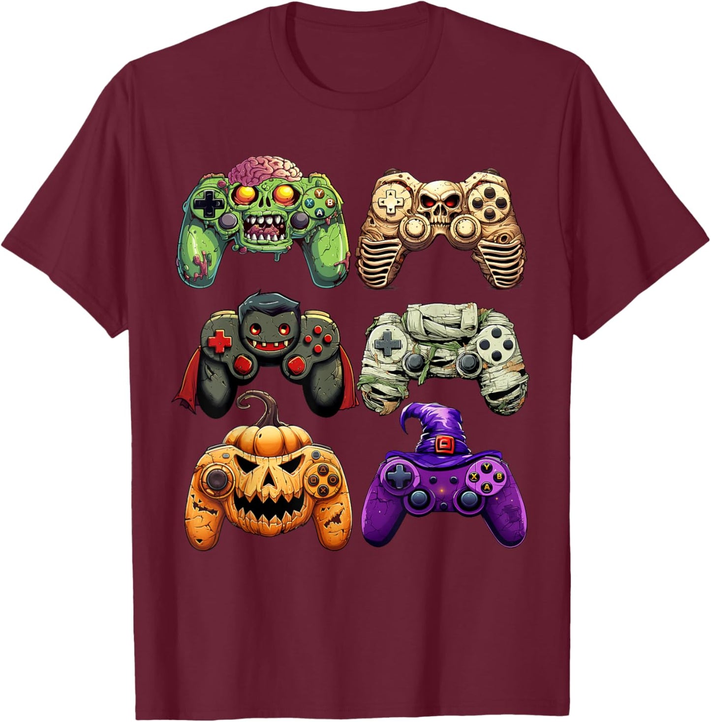 Halloween Skeleton Zombie Gaming Controllers Mummy Boys Kids T-Shirt - T-Shirt | Maroon