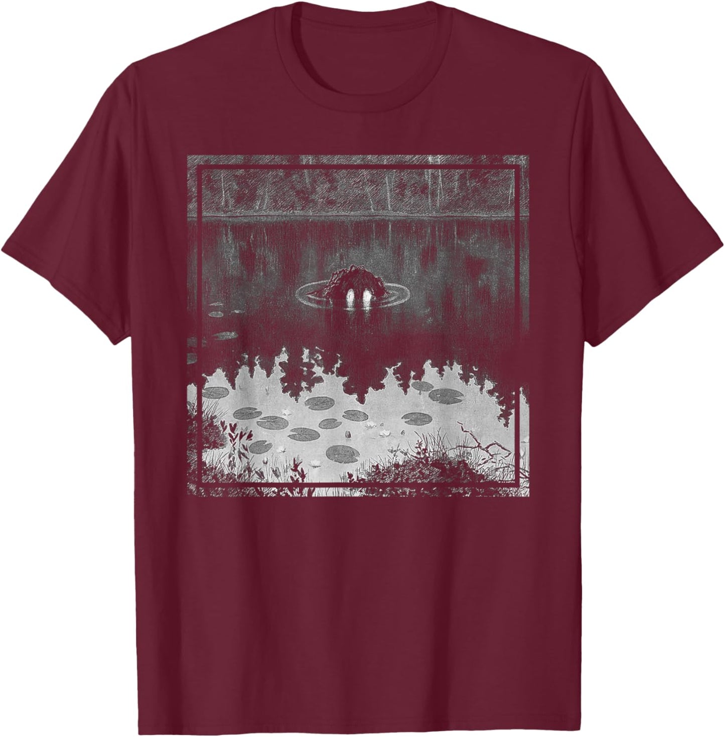 Nøkken - Theodor Kittelsen Black Metal Art Cover Troll Lake T-Shirt - T-Shirt | Maroon