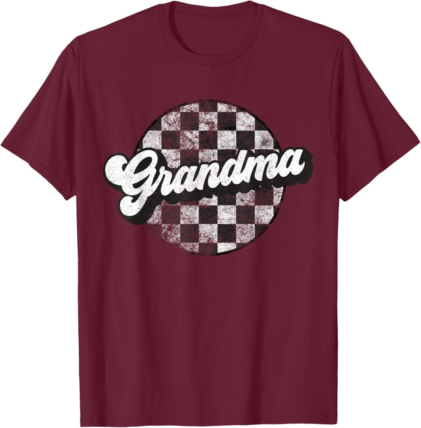Funny Retro Checkered Grandma Race Vintage Matching Family T-Shirt - T-Shirt | Maroon