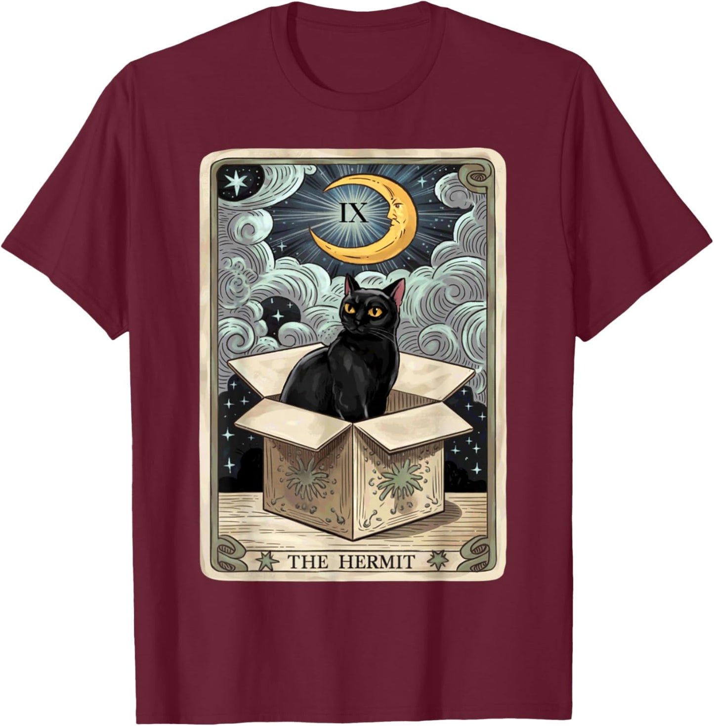 The Hermit Tarot Card Cat In Box Mystic Funny Cat Esoteric T-Shirt - T-Shirt | Maroon