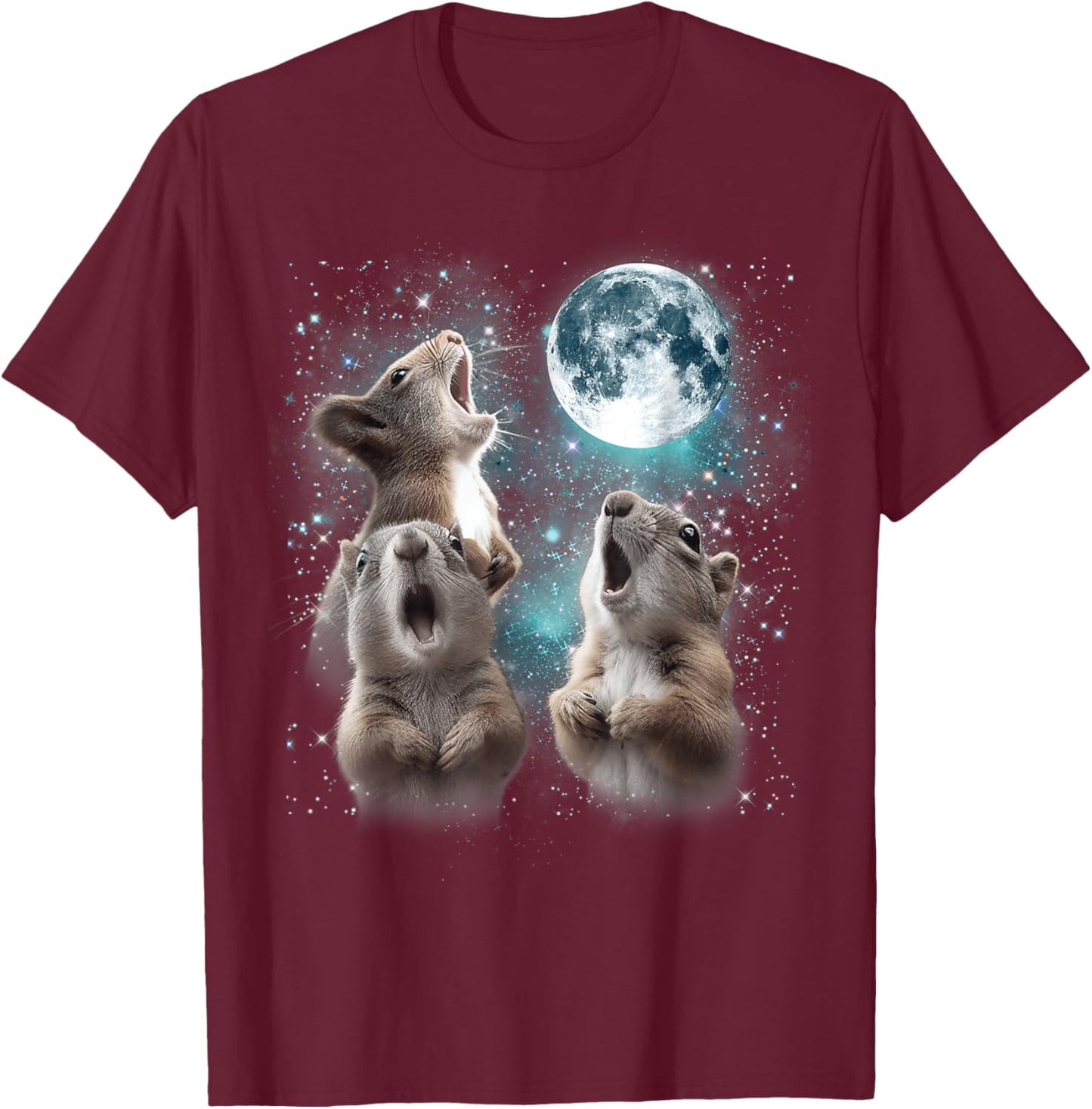 3 Squirrel Moon Howling Squirrel Head Funny Women T-Shirt - T-Shirt | Maroon