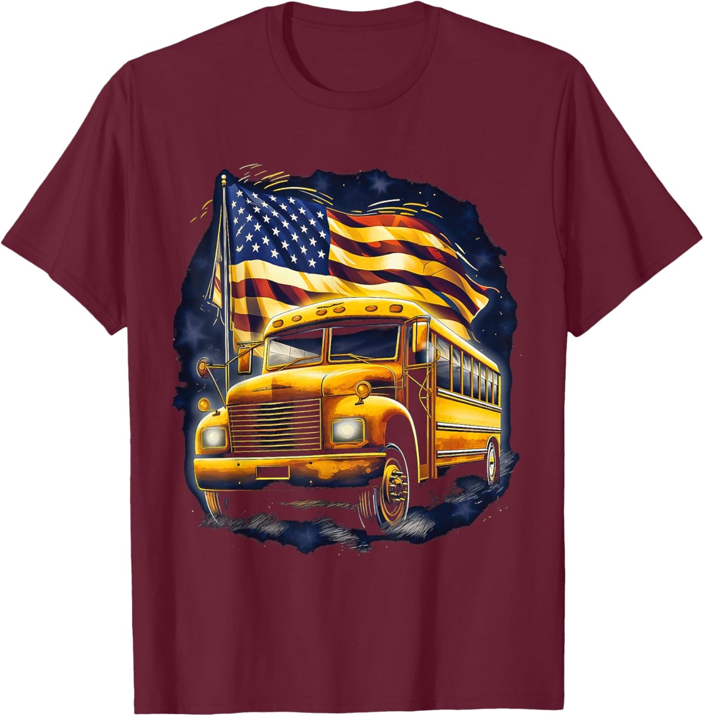 School Bus Driver USA American Flag Funny Bus Driver T-Shirt - T-Shirt | Maroon