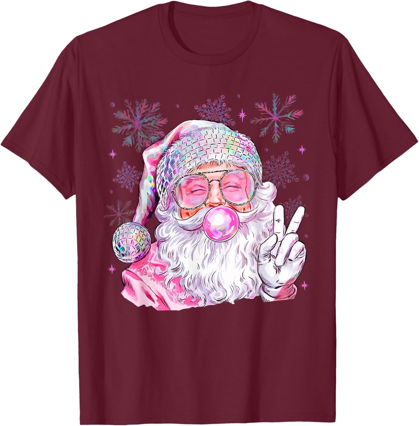 Vintage Santa Christmas Blowing Bubble Gum Girly Fireworks T-Shirt - T-Shirt | Maroon