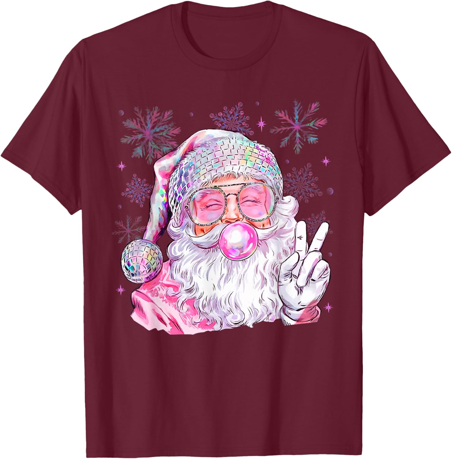 Vintage Santa Christmas Blowing Bubble Gum Girly Fireworks T-Shirt - T-Shirt | Maroon
