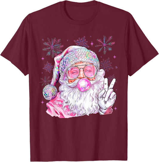 Vintage Santa Christmas Blowing Bubble Gum Girly Fireworks T-Shirt - T-Shirt | Maroon