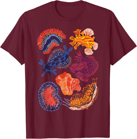 Sea Slugs Nudibranch Marine Animal Biologist Aquarist T-Shirt - T-Shirt | Maroon