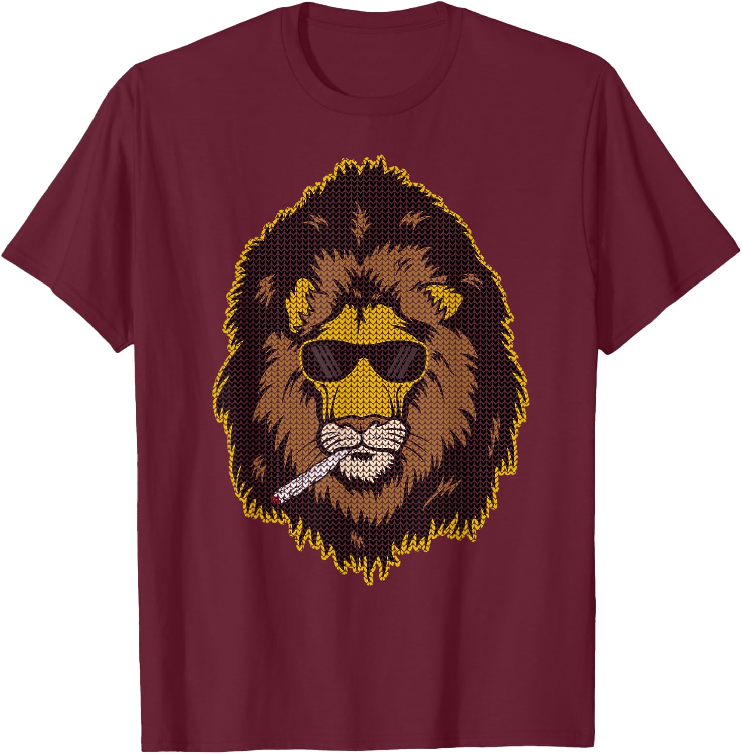 Pot Smoking Lion T-Shirt - T-Shirt | Maroon