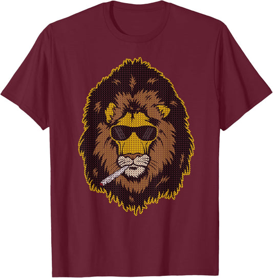 Pot Smoking Lion T-Shirt - T-Shirt | Maroon
