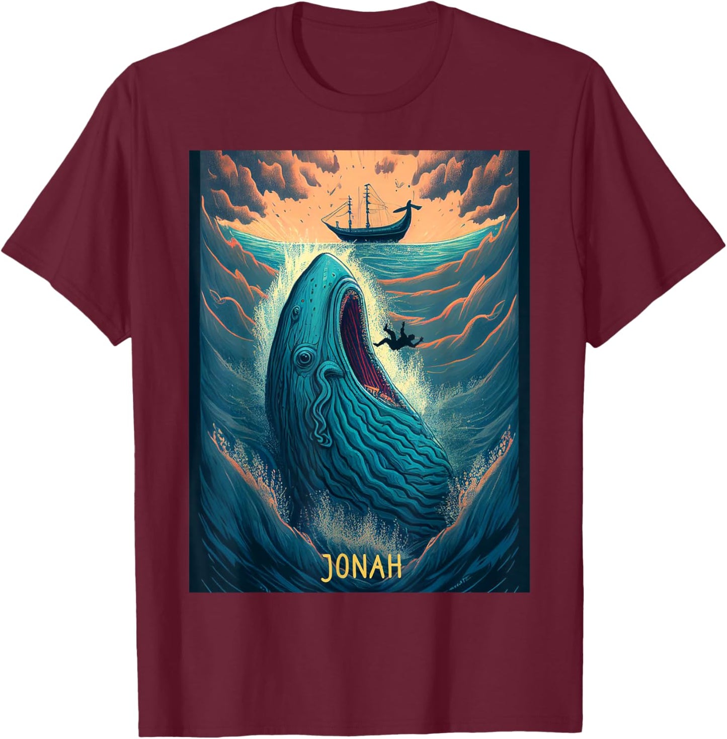 Cute Jonah and The Whale Bible Story T-Shirt - T-Shirt | Maroon