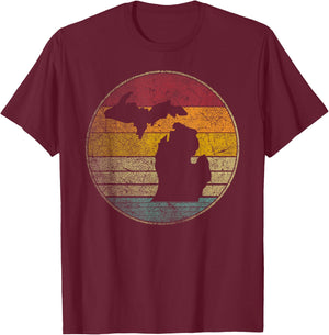 Michigan Vintage Distressed Retro Style Silhouette State T-Shirt - T-Shirt | Maroon