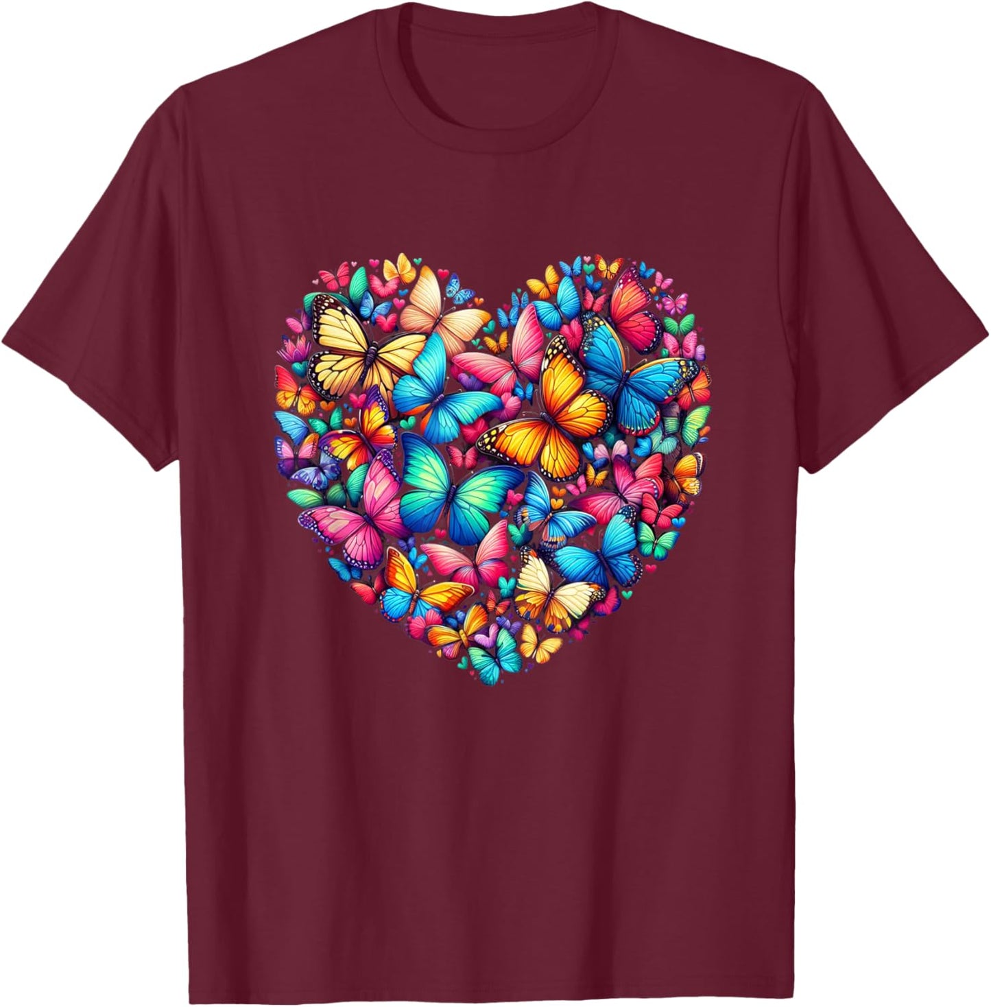 Butterfly Love Colorful Butterflies Art Beautiful Garden T-Shirt - T-Shirt | Maroon