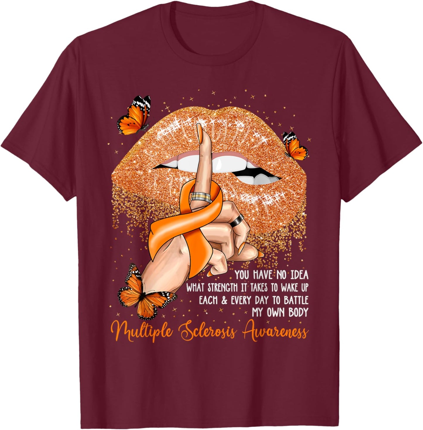 Dripping Lips Butterflies Multiple Sclerosis Awareness T-Shirt - T-Shirt | Maroon