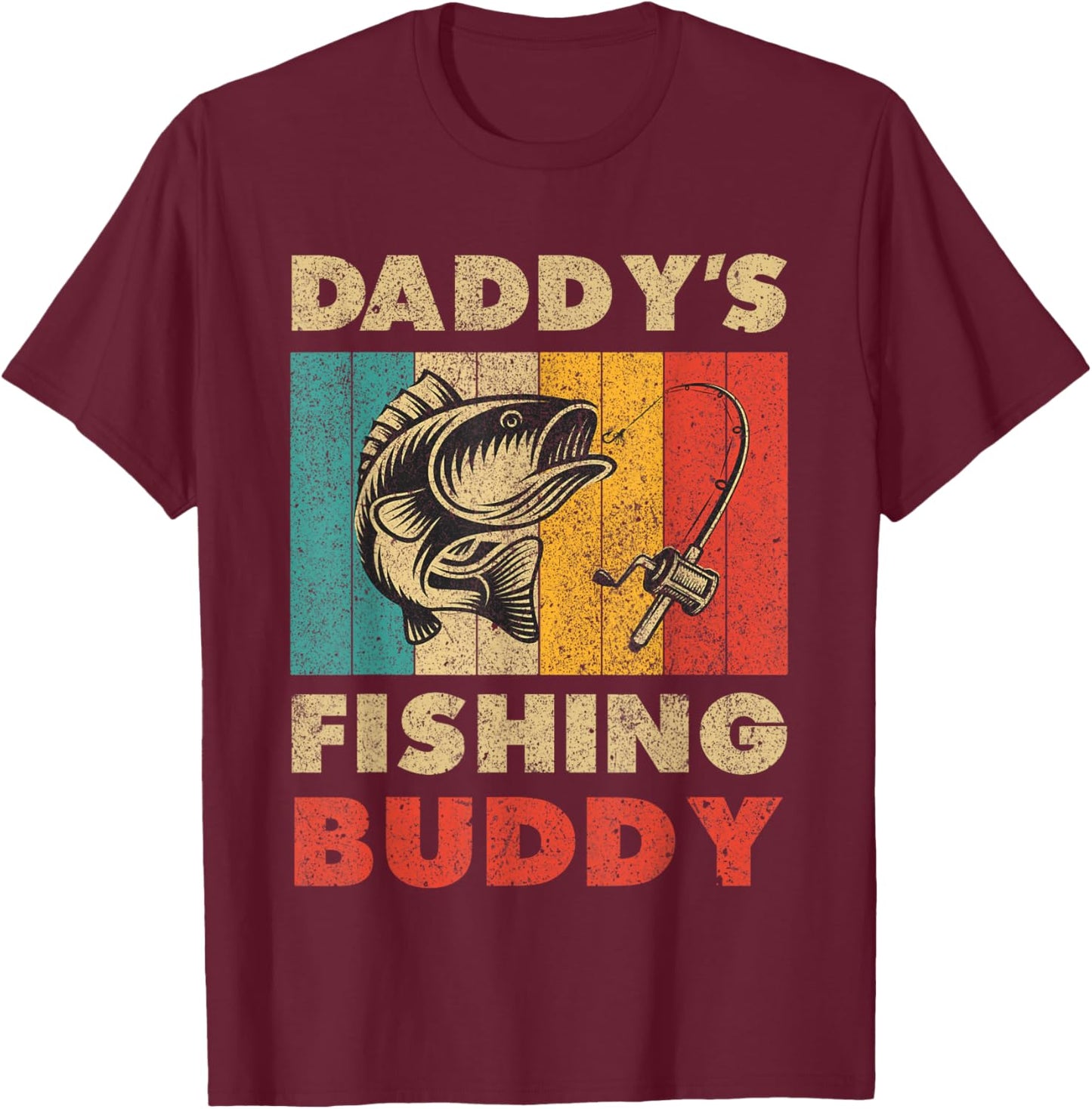 Funny Fishing Daddy's Fishing Buddy Vintage Fishing T-Shirt - T-Shirt | Maroon