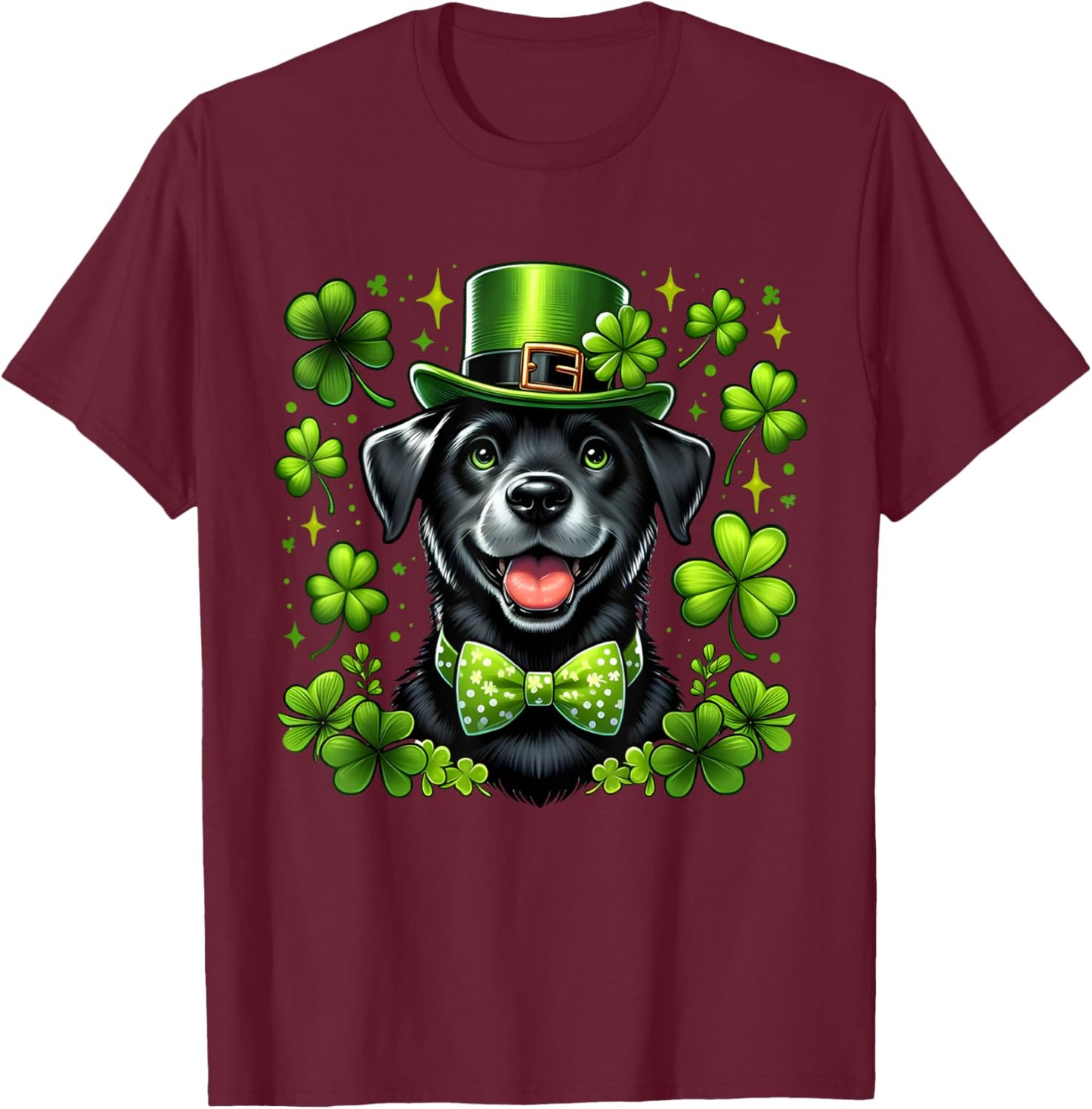 Happy St Patrick's Day Lab Black Labrador For Pet Dog Lover Women Kids T-Shirt - T-Shirt | Maroon