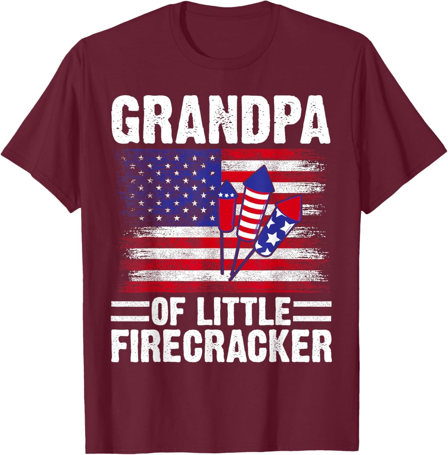 Grandpa of the little Firecracker 4th of July Grandfather T-Shirt - T-Shirt | Maroon