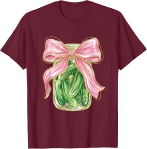 Canned Pickle Jar Coquette Bow Canning Season Cucumber Lover T-Shirt - T-Shirt | Maroon