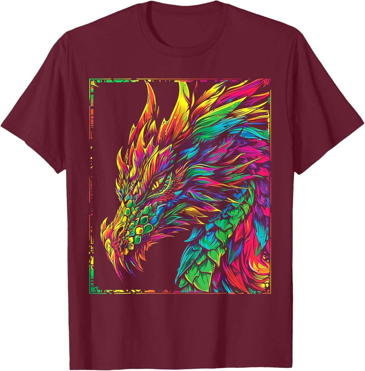 Dragon Abstract Colorful Scary Animal Art Graphic Dragon T-Shirt - T-Shirt | Maroon