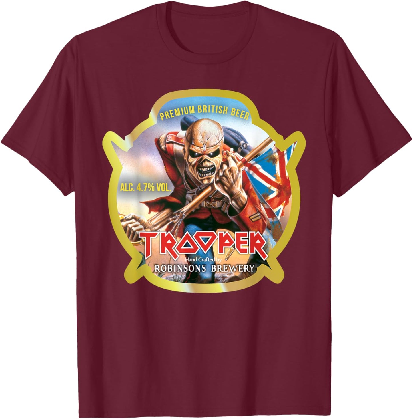 Iron Maiden - Trooper Beer Label Colors T-Shirt - T-Shirt | Maroon