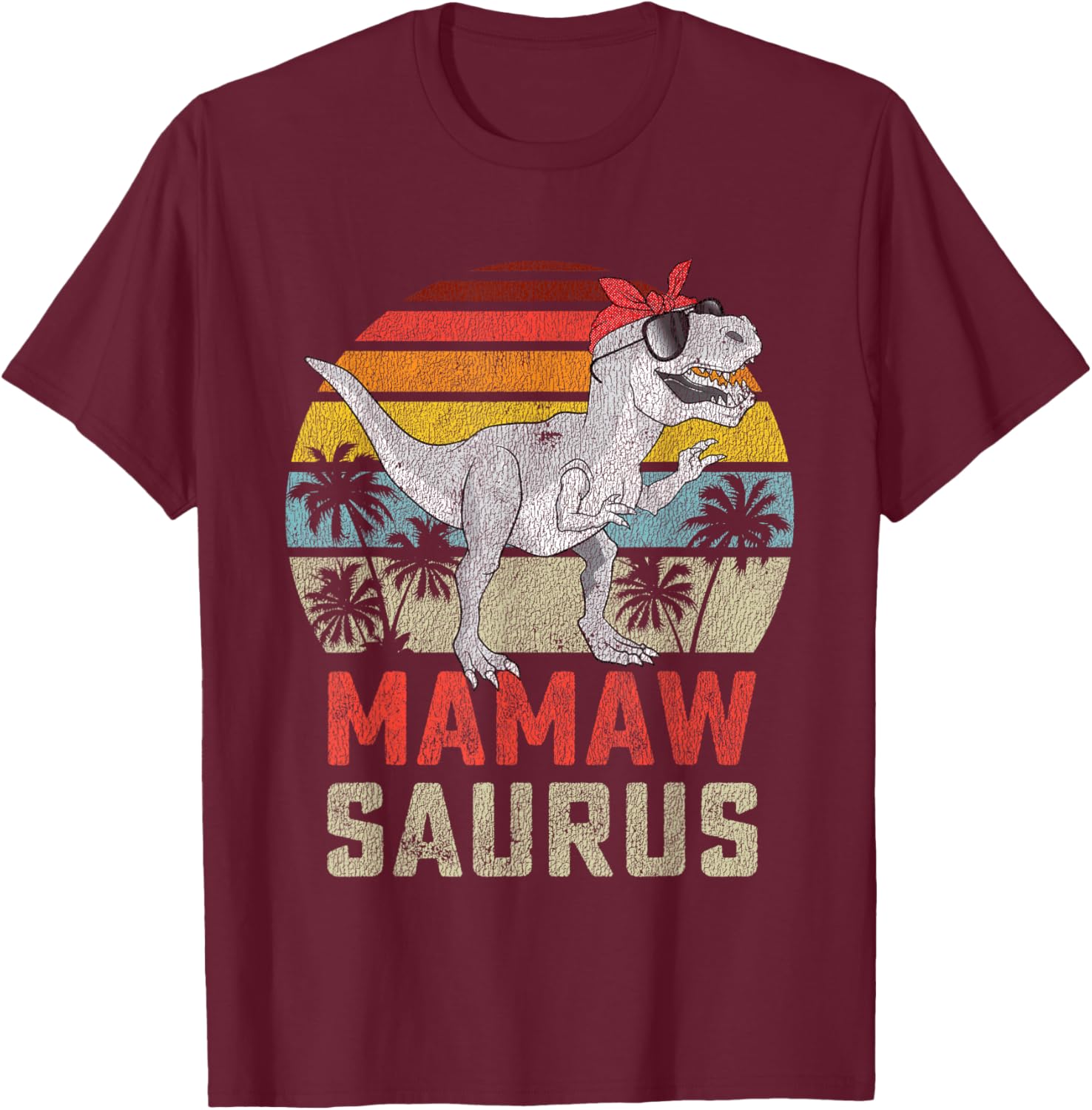 Mamawsaurus T Rex Dinosaur Mamaw Saurus Family Matching T-Shirt - T-Shirt | Maroon