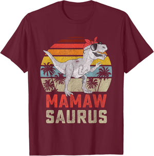 Mamawsaurus T Rex Dinosaur Mamaw Saurus Family Matching T-Shirt - T-Shirt | Maroon