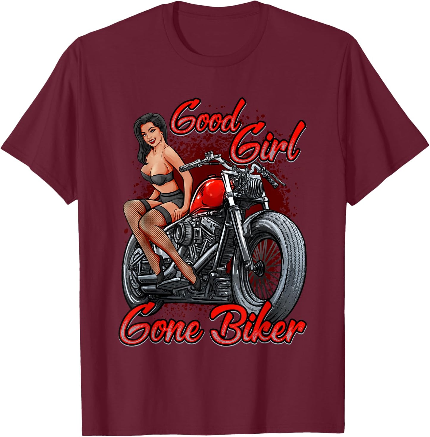 Sexy Pin Up Girl Biker Motorcycle Shirt Women T-Shirt - T-Shirt | Maroon