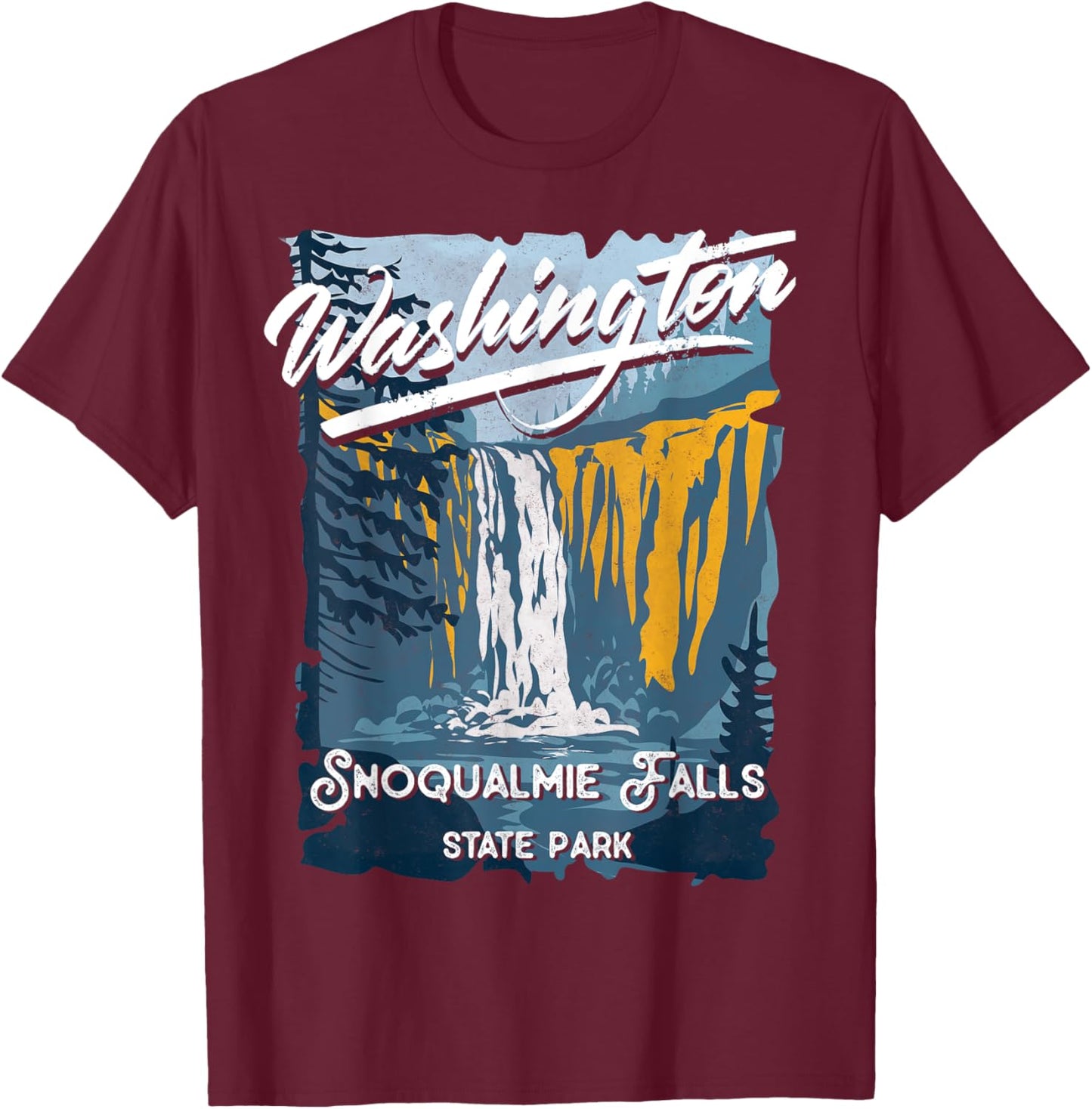 Snoqualmie Falls State Park Washington Evergreen State T-Shirt - T-Shirt | Maroon