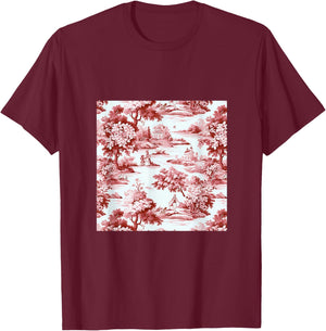 Toile de jouy ,red and white,vintage,nature art T-Shirt - T-Shirt | Maroon