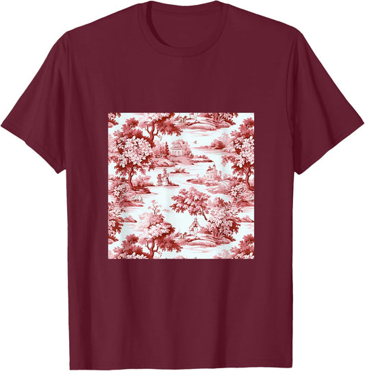 Toile de jouy ,red and white,vintage,nature art T-Shirt - T-Shirt | Maroon