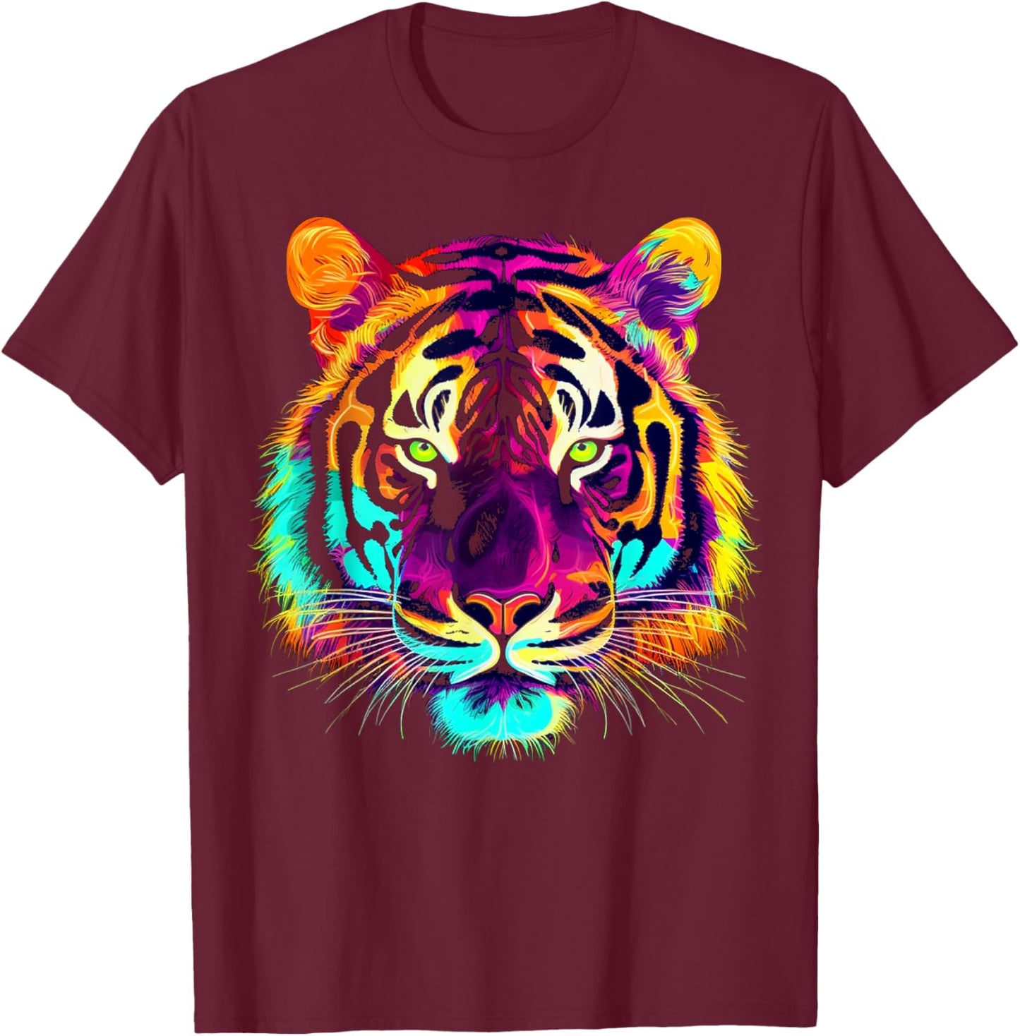 Tiger Artwork Zoo Colourful Animal Tiger T-Shirt - T-Shirt | Maroon