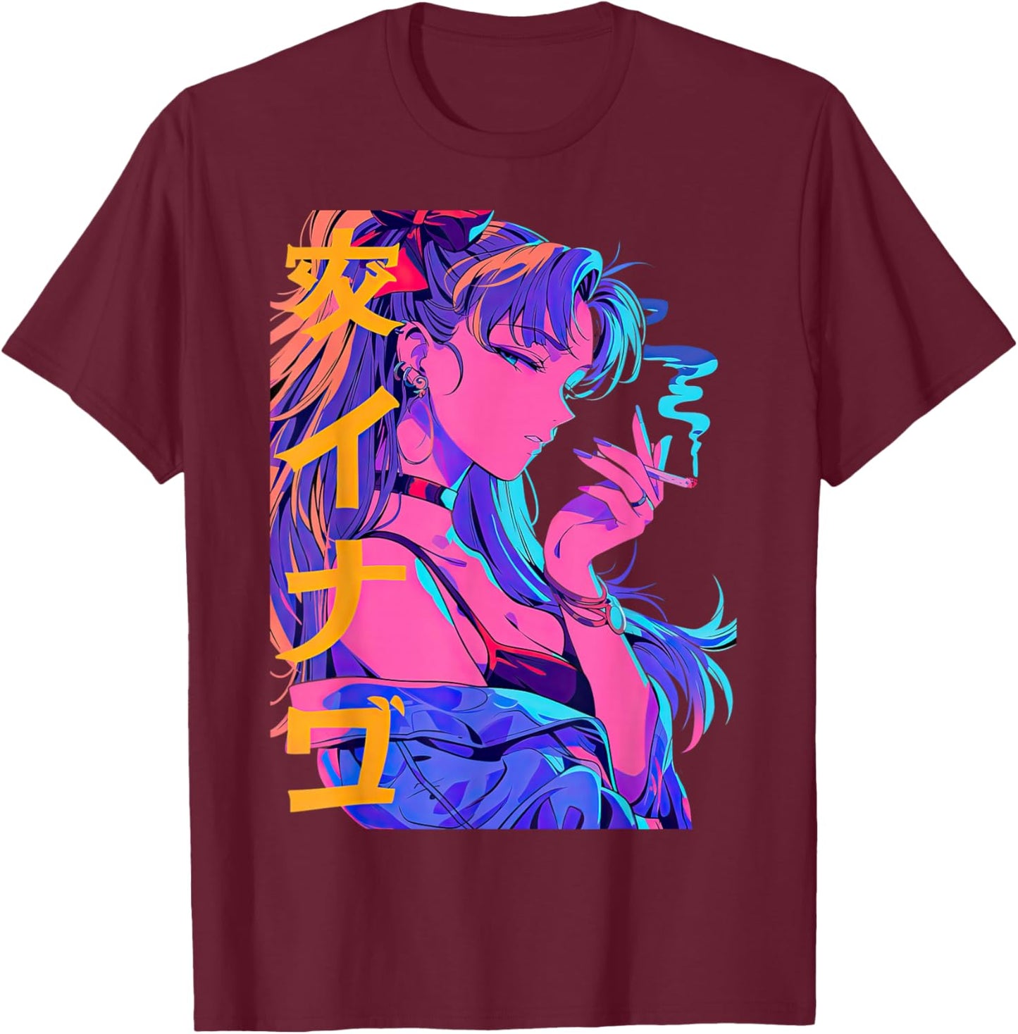 Waifu Anime Horror Girl Aesthetic T-Shirt - T-Shirt | Maroon