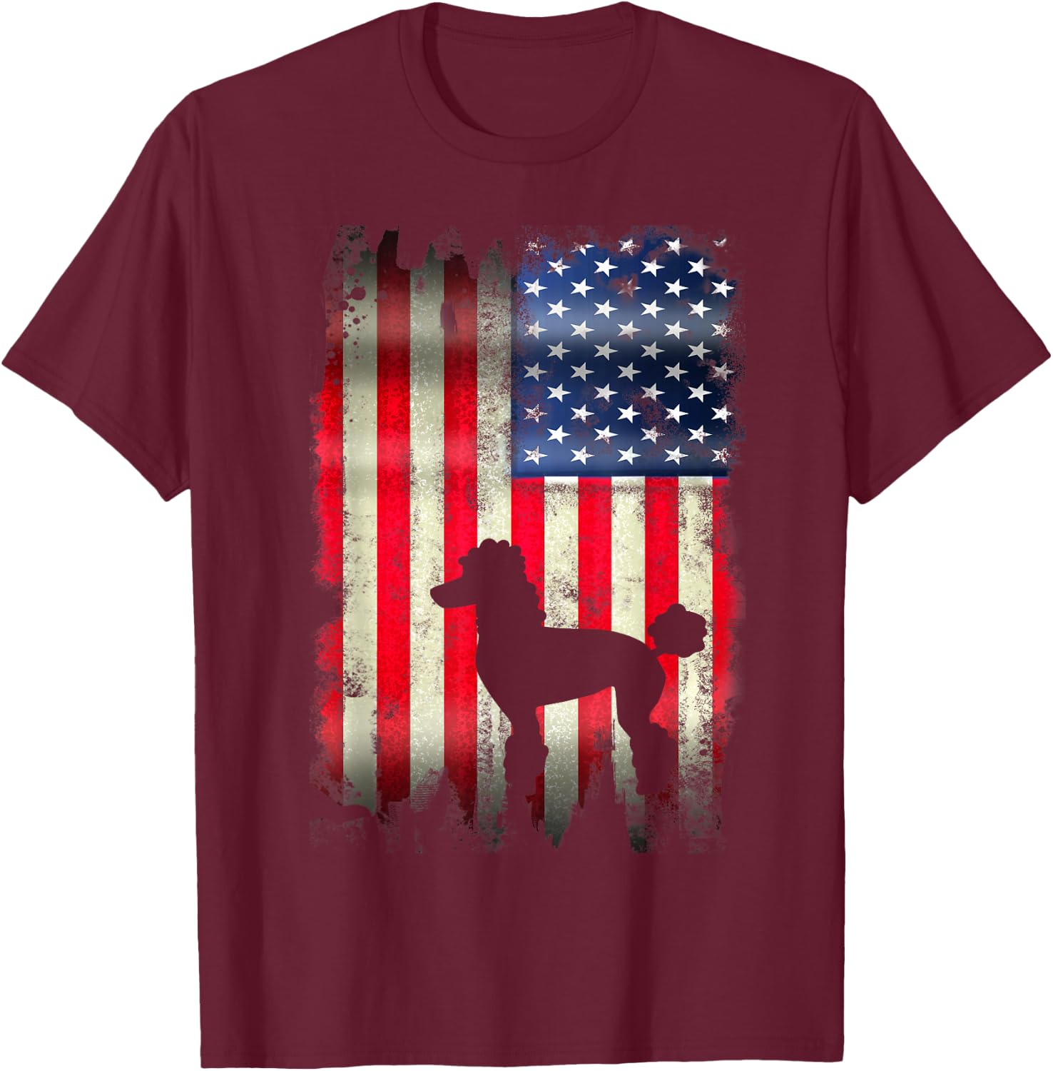 Poodle Dog USA American Flag 4th of July Patriotic Gift Women Kids Men T-Shirt - T-Shirt | Maroon